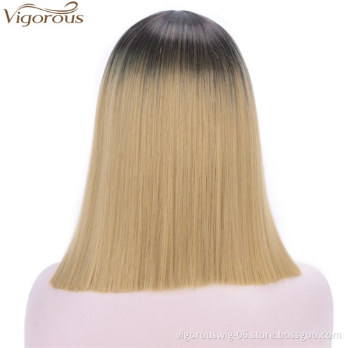 Vigorous Short Straight Bob Hair Synthetic Wigs For Women 2 Tone Ombre Blonde Wigs Glueless Cosplay Hair Wigs For Women